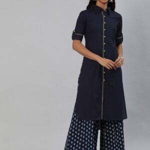 Anouk Women Navy Blue Solid Straight Kurta