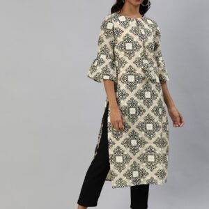 Anouk Women Printed Straight Kurta with Bell Sleeves