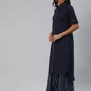 Anouk Women Navy Blue Solid Straight Kurta