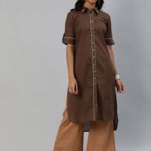 Anouk Women Brown Solid Straight Kurta