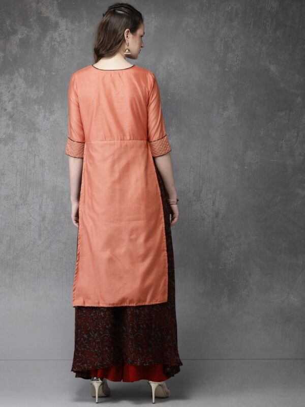 Anouk Women Peach-Coloured & Red Embroidered Kurta with Palazzos