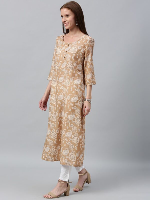 Anouk Women Brown & White Printed A-Line Kurta