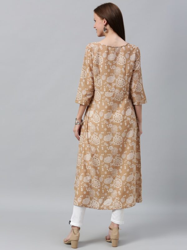 Anouk Women Brown & White Printed A-Line Kurta