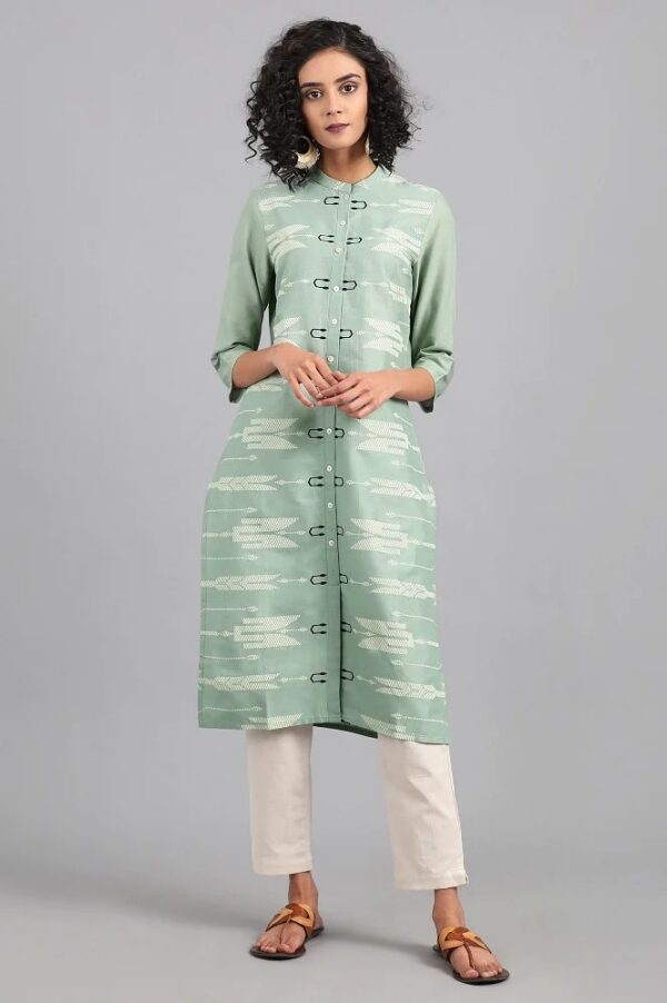 W for Women Blue Mandarin Neck Kurta