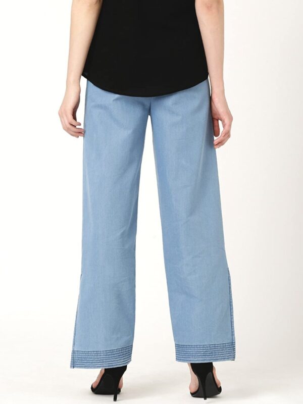 Marie Claire Women Blue Solid Denim Flat-Front Trousers