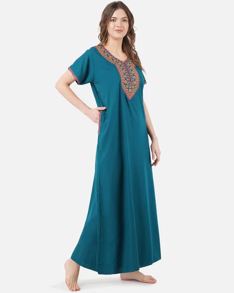 KOI SLEEPWEAR Embroidered V-Neck Nightgown