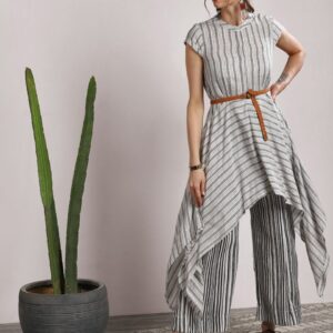 Sangria Women Striped Regular Pure Cotton Kurta with Palazzos