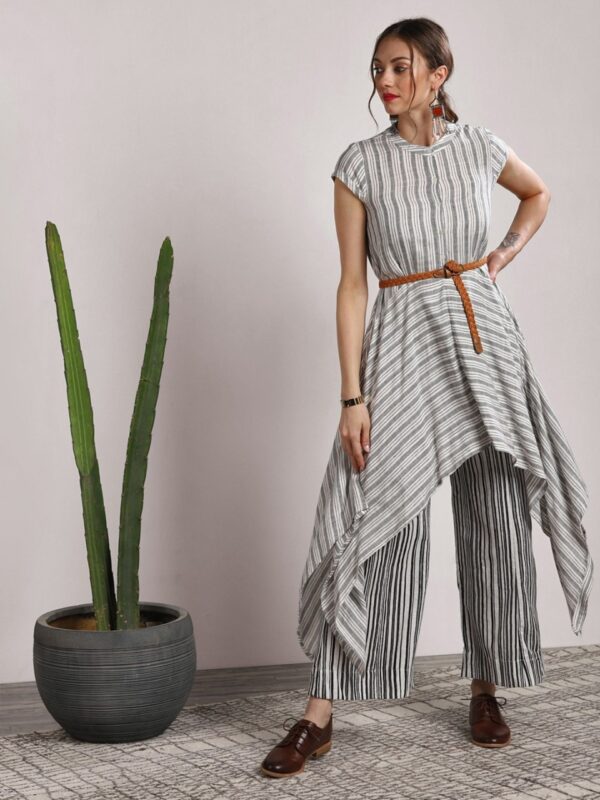 Sangria Women Striped Regular Pure Cotton Kurta with Palazzos