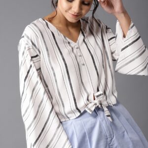 HERE&NOW Women White & Black Striped Top