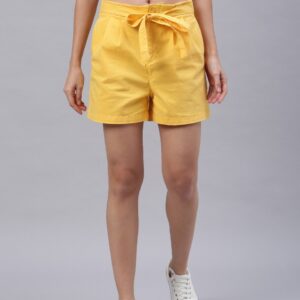 HERE&NOW Women Solid Regular Fit Regular Shorts With Waist Tie-Up