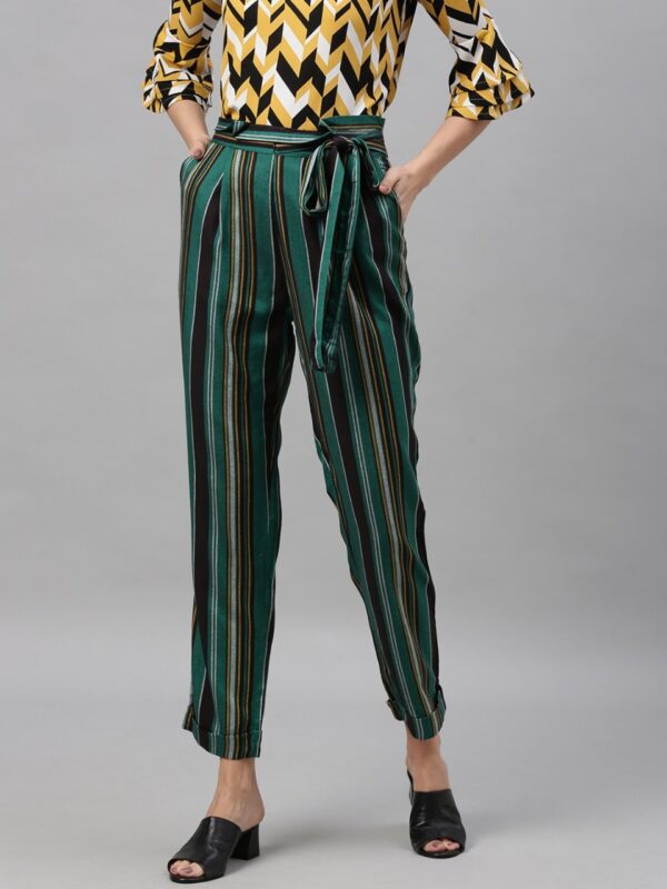 HERE&NOW Women Regular Fit Striped Regular Trousers