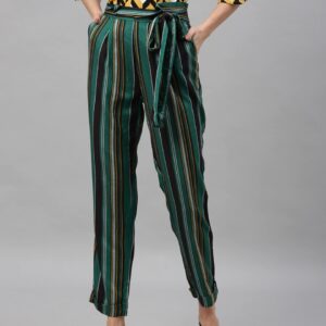 HERE&NOW Women Regular Fit Striped Regular Trousers