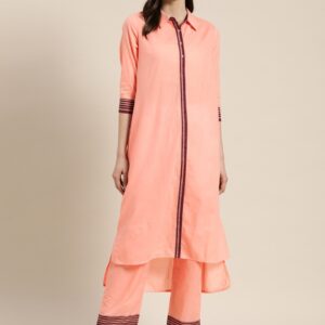 Moda Rapido Women Pure Cotton Solid High-Low Kurta with Palazzos