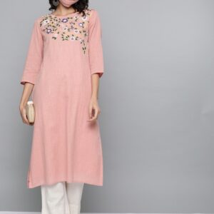 HERE&NOW Women Floral Yoke Design Cotton Straight Kurta & Mask