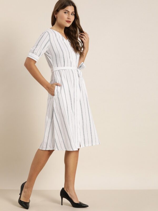 Moda Rapido Women Striped Pure Cotton A-Line Dress