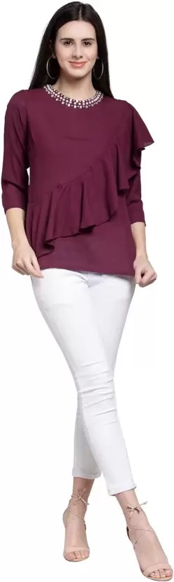 PLUSS Casual Regular Sleeves Embellished Women Top