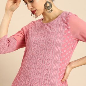 Anouk Women Pink Embroidered Kurta