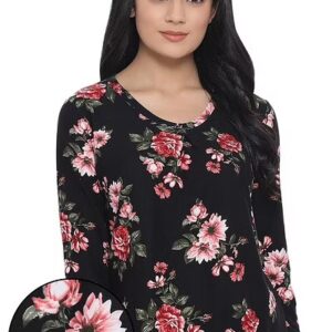 Floral Print Top in Black - Cotton Rich