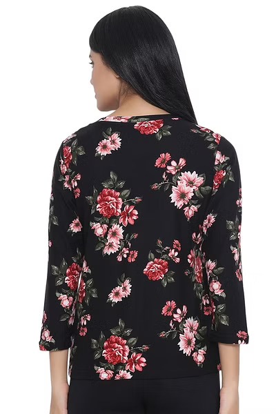 Floral Print Top in Black - Cotton Rich