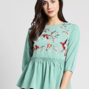 PLUSS Casual Regular Sleeves Embroidered Women Top