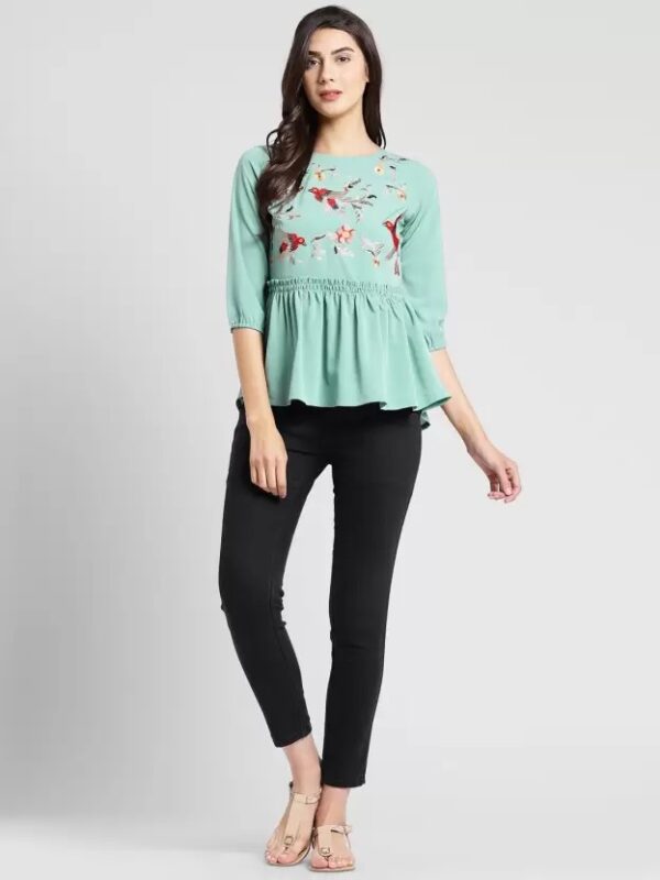 PLUSS Casual Regular Sleeves Embroidered Women Top