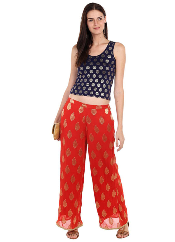 Fusion Beats Women Polyester Red Festive Palazzo