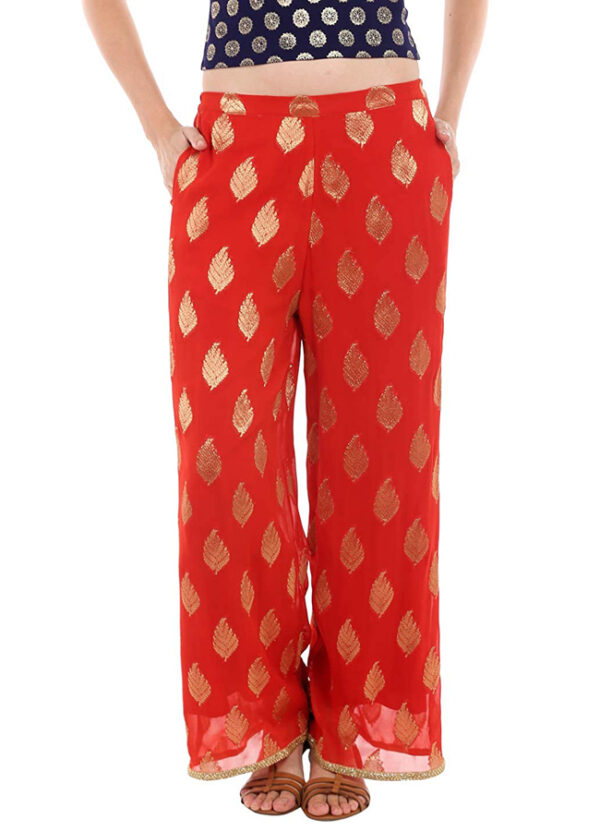 Fusion Beats Women Polyester Red Festive Palazzo