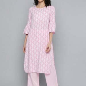 HERE&NOW Women Ethnic Motifs Printed Bell Sleeves Cotton Straight Kurta