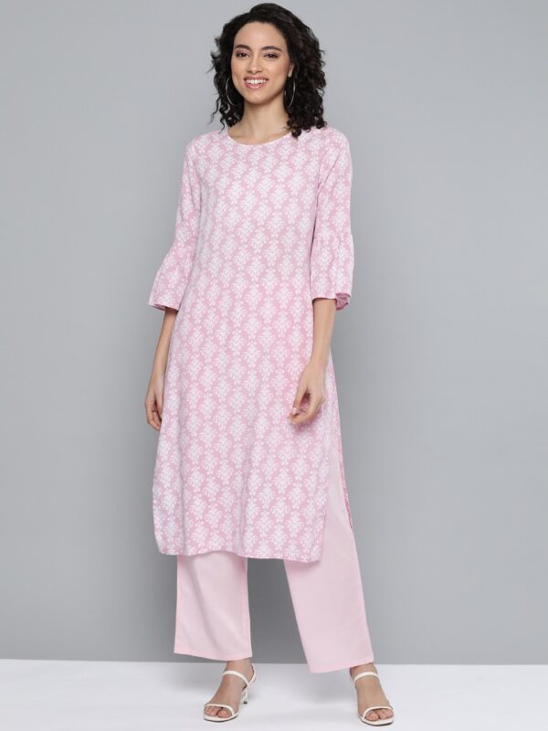 HERE&NOW Women Ethnic Motifs Printed Bell Sleeves Cotton Straight Kurta