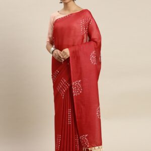 LOOKNBOOK ART Linen Blend Printed Block Print Saree