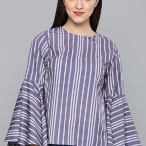 HERE&NOW Women Blue & Off-White Striped Top