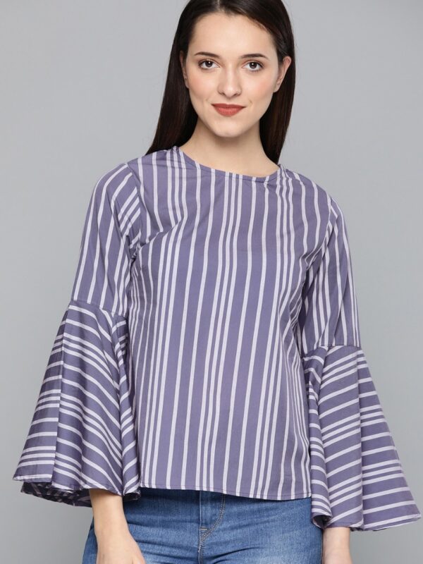 HERE&NOW Women Blue & Off-White Striped Top