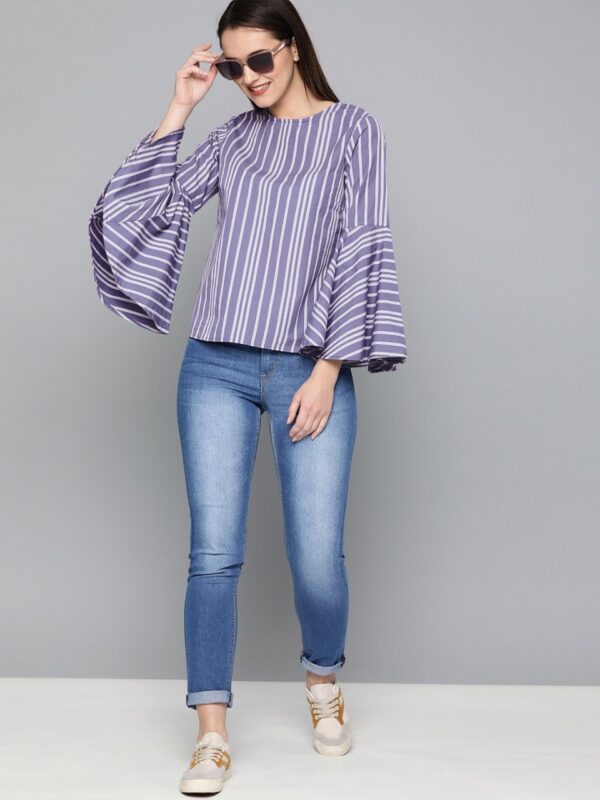 HERE&NOW Women Blue & Off-White Striped Top