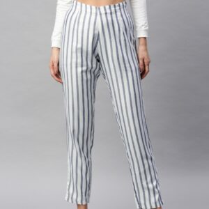 HERE&NOW Women Regular Fit Striped Cropped Trousers