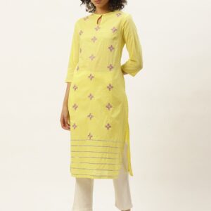 Moda Rapido Women Ethnic Motifs Embroidered Pure Cotton Straight Kurta