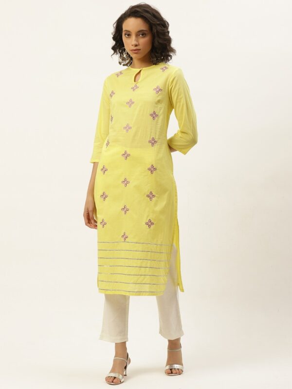 Moda Rapido Women Ethnic Motifs Embroidered Pure Cotton Straight Kurta