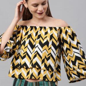 HERE&NOW Women Chevron Printed Off Shoulder Bardot Top