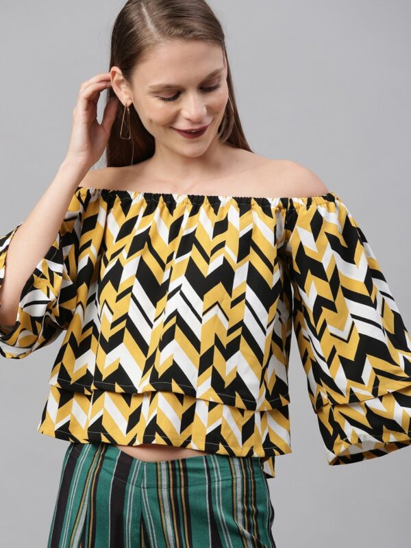 HERE&NOW Women Chevron Printed Off Shoulder Bardot Top