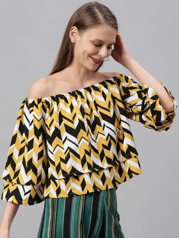 HERE&NOW Women Chevron Printed Off Shoulder Bardot Top