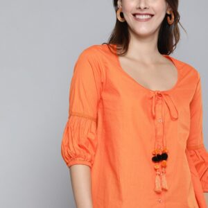 HERE&NOW Women Solid Shirt Style Pure Cotton Top