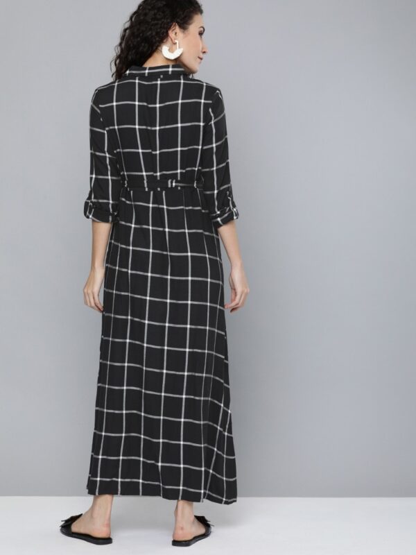 HERE&NOW Women Black & Grey Checked Maxi Dress