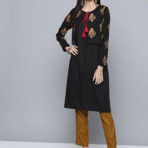 HERE&NOW Women Straight Kurta With Ethnic Jacket