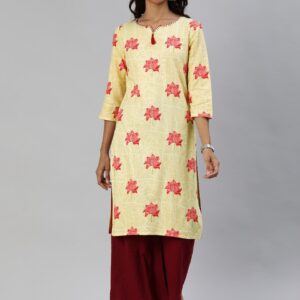 Anouk Women Yellow & Red Printed Straight Kurta