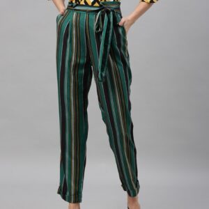 HERE&NOW Women Regular Fit Striped Regular Trousers