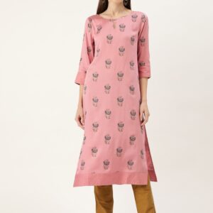 Moda Rapido Women Pink & Navy Blue Printed Straight Kurta