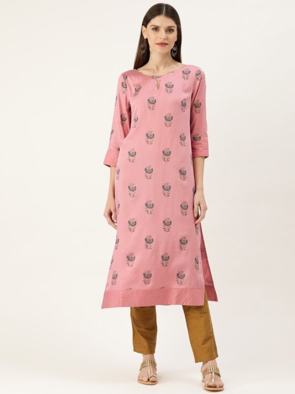 Moda Rapido Women Pink & Navy Blue Printed Straight Kurta