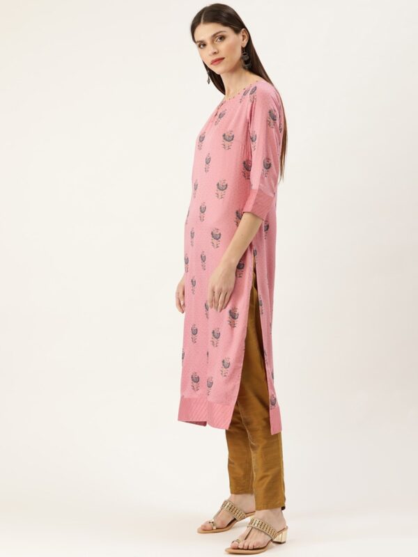 Moda Rapido Women Pink & Navy Blue Printed Straight Kurta