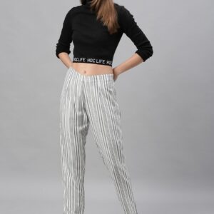 HERE&NOW Women Regular Fit Striped Regular Trousers