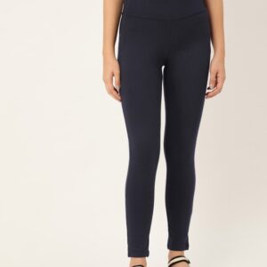 ether Women Navy Blue Solid Treggings