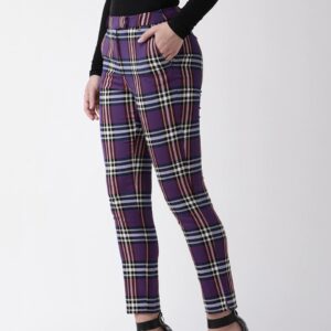 Marks & Spencer Women Slim Fit Checked Regular Trousers